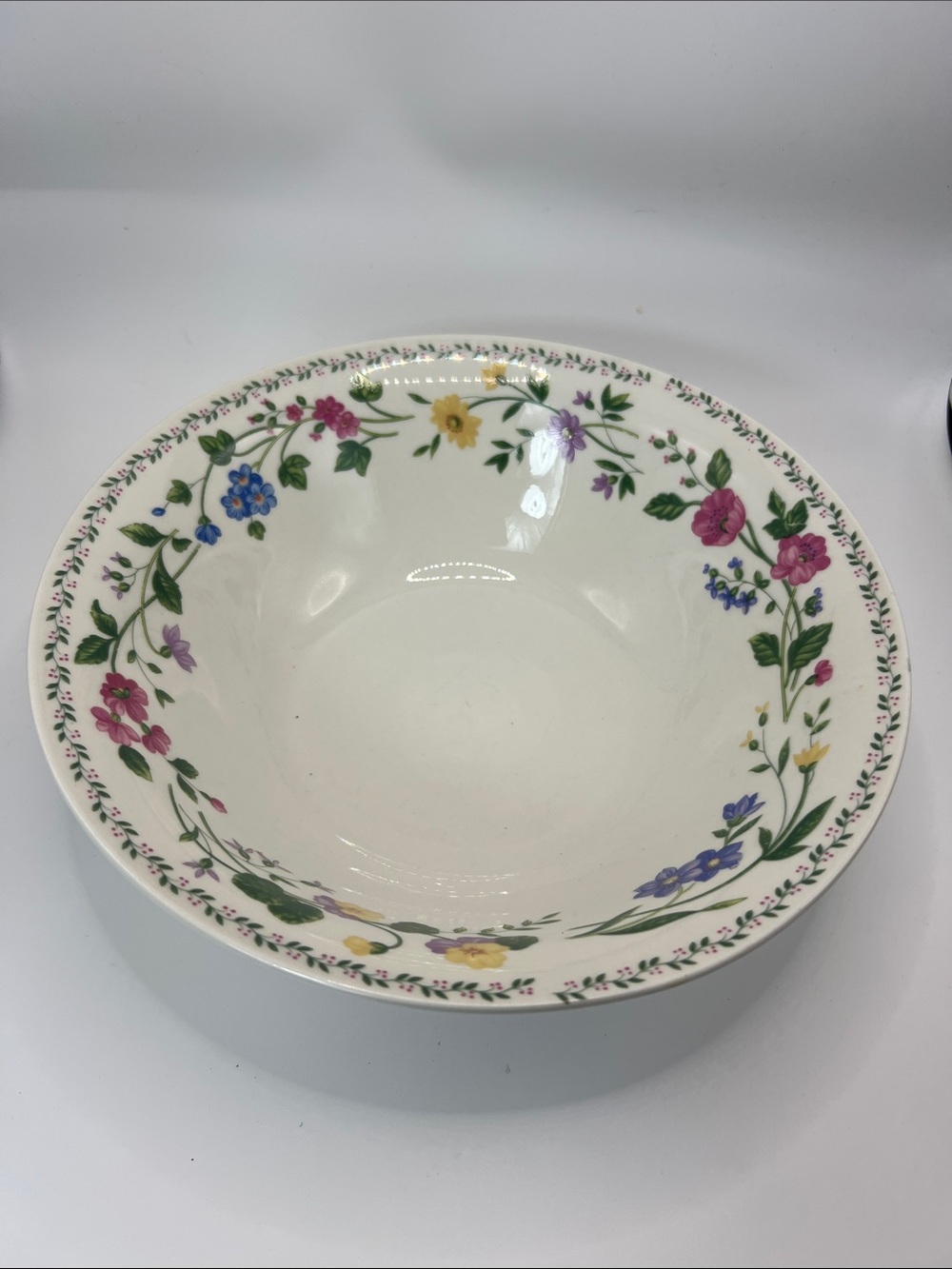 Farberware Floral Ceramic Serving Bowl - White Base with Multicolor Flowers